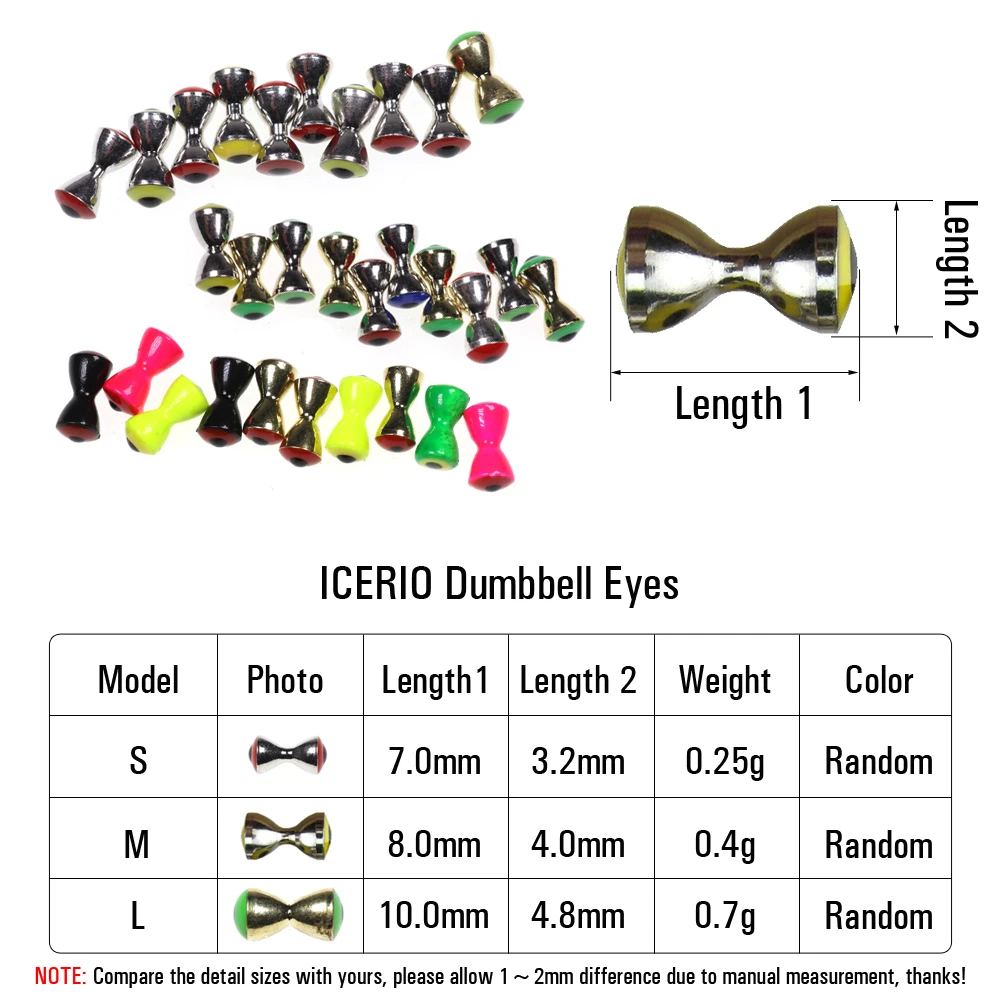 ICERIO 10PCS Solid Dumbbell Fish Eyes Fly Tying Materials Sunken Brass Dumbbell Beads