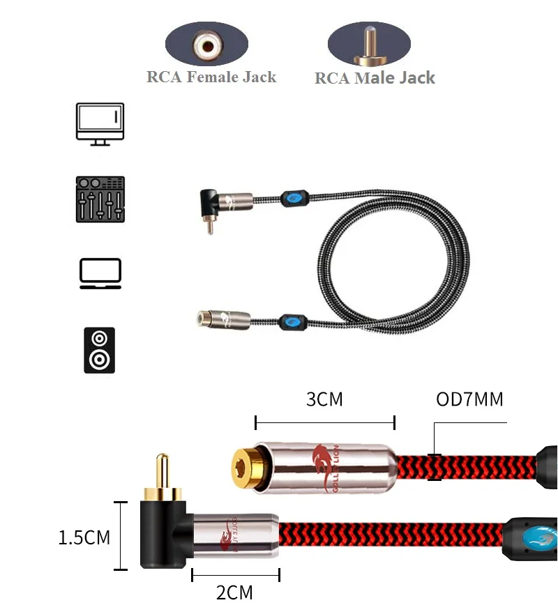 RCA męski na żeński stereofoniczny cyfrowy koncentryczny kabel Audio do wzmacniacz subwoofera AV TV Video RCA przedłużacze