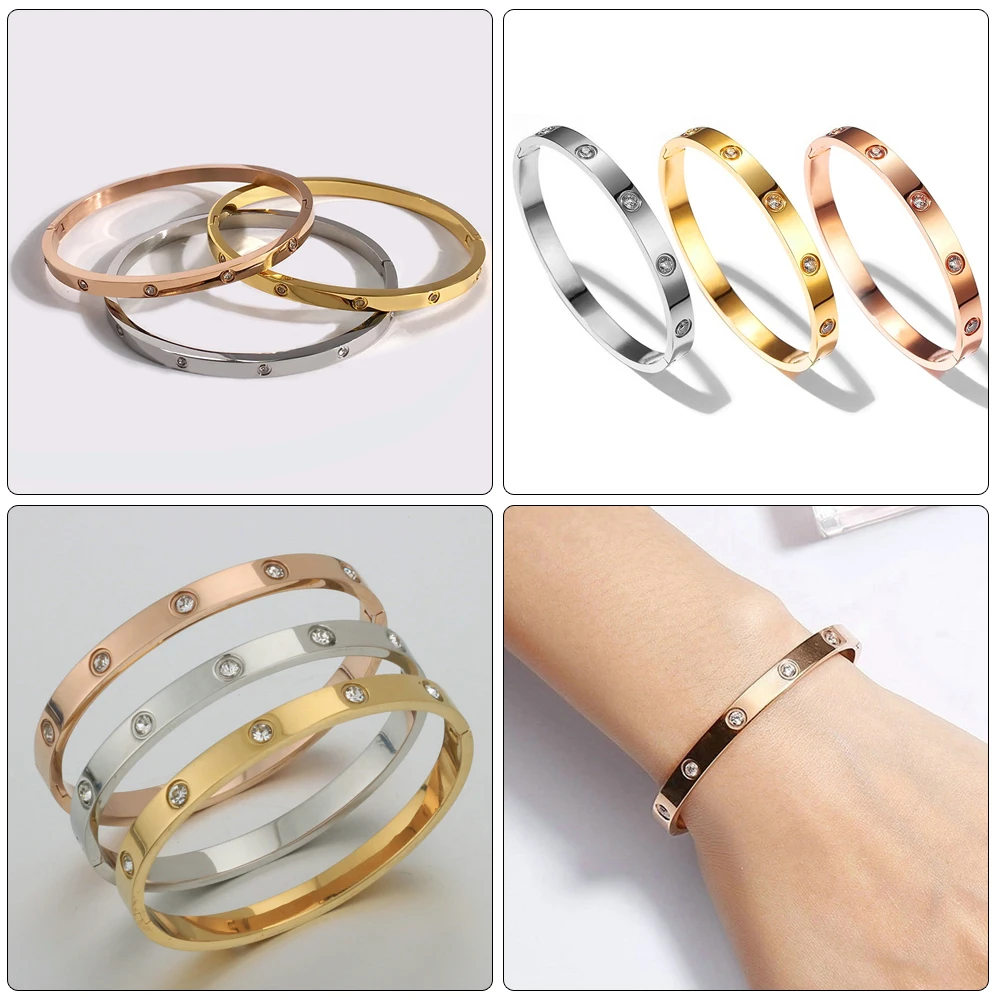 Pulseras de cristal de moda para mujer, brazalete de titanio, pulseras de amor, brazaletes de acero inoxidable, regalo de joyería femenina