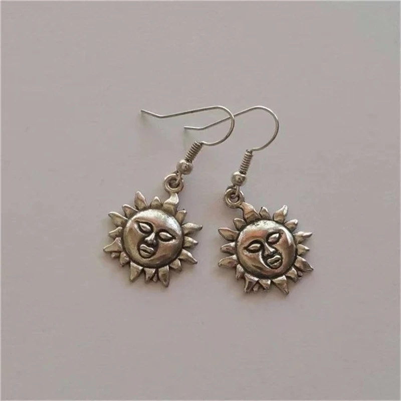 Celestial Sun Dangle Earrings, Celtic Sun Dangle Earrings, Sun God Earrings, Sun Face Jewelry, Gothic Statement Earrings