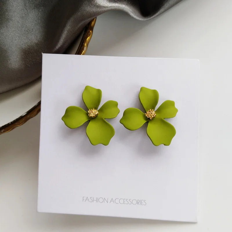 925 Silver Needle Stud Earring Summer Spring Style Metal With Coating Green Flower Earrings For Women Jewelry Girl Student Gifts