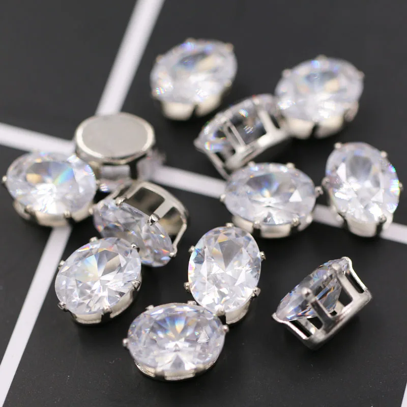 Jewelry Making 6X8mm Flatback Sliver Claw Setting Rhinestones Oval Shape Zircon Artificial Gemstone For Necklace/Earring/Nail