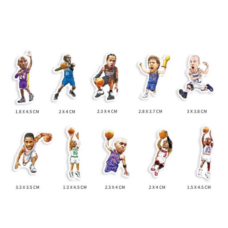 10 Pcs /Set Vinyl Small Stickers Pegatinas Laptop Stickers Basketball Players Stickers Decals Mobile Helmet Bottle Decorate