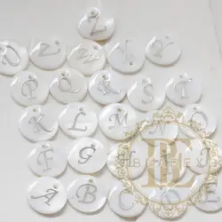 DIY Supply-Natural Shell with Alphabet Finding - Silver Color - Alphabet - Letter - Round 15mm (B203)