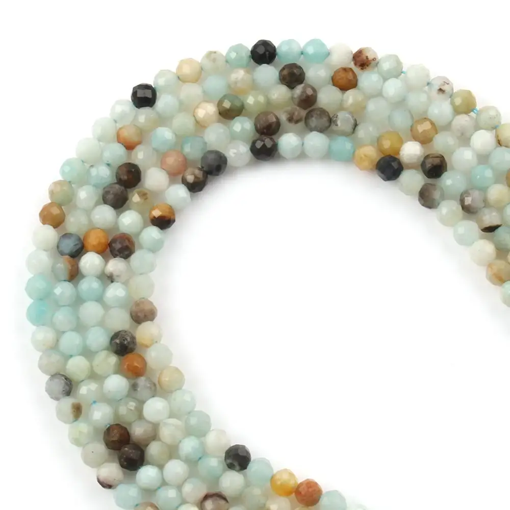 Natural Gem Faceted Amazonite Stone Round Loose Rondelle Small Beads For Jewelry Making Diy Needlework Bracelet Necklace 2/3/4mm