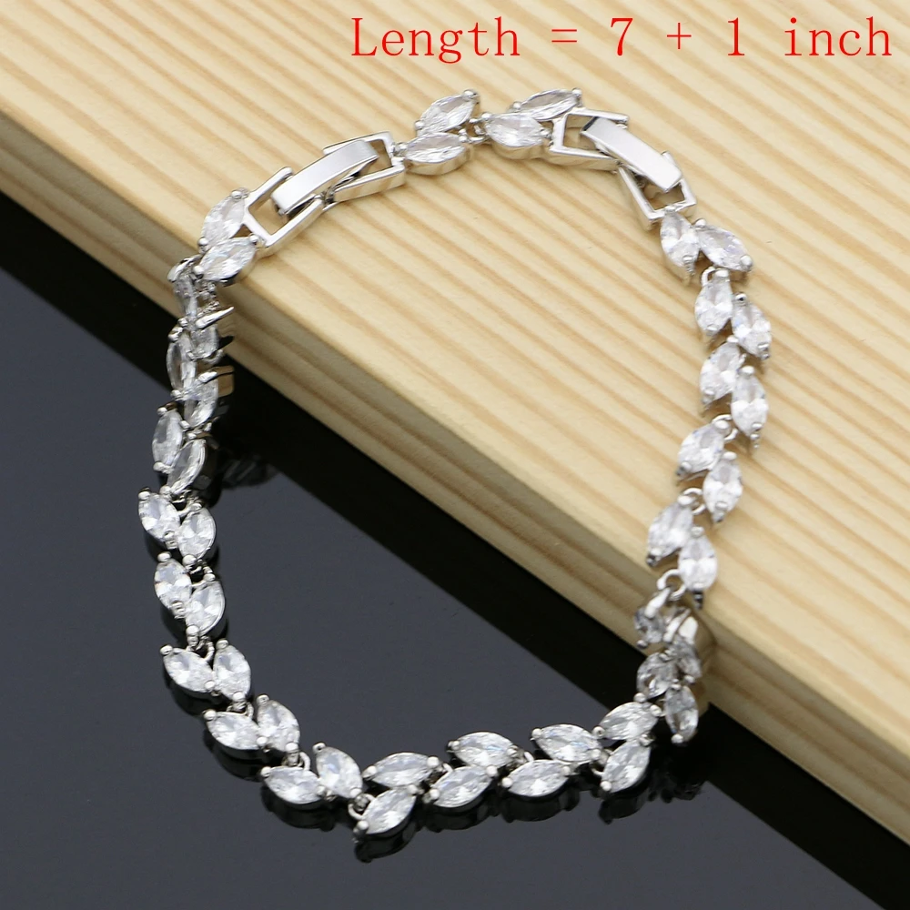 Silver Color Bridal Pearls Jewelry Sets Natural White Zircon Women Wedding Earrings Adjustable Ring Lover Necklace Set - view 2