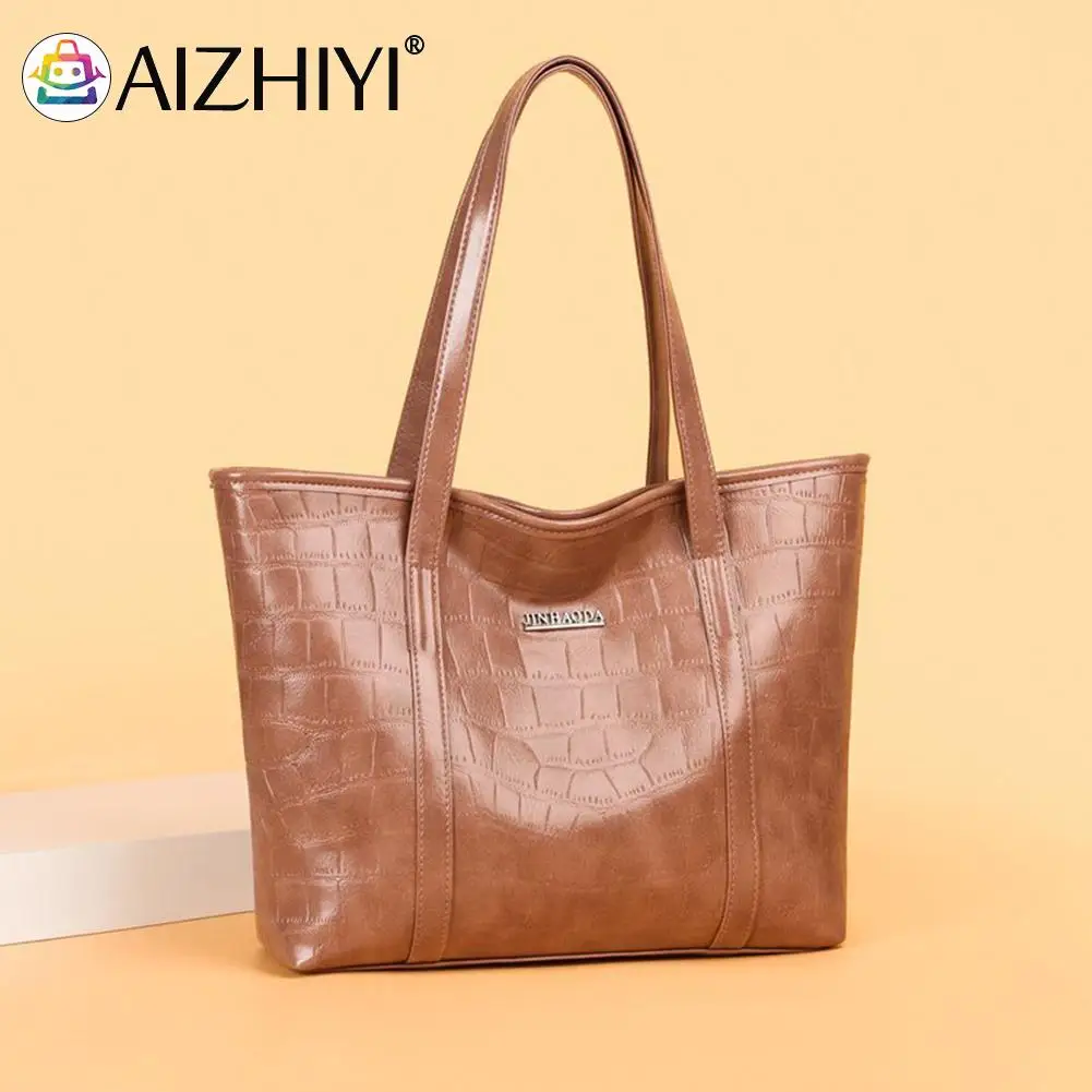 Vintage Pure Color Stone Pattern Shoulder Shopping Bags Casual Ladies Luxury Designer Large Capacity Totes Handbags for Women