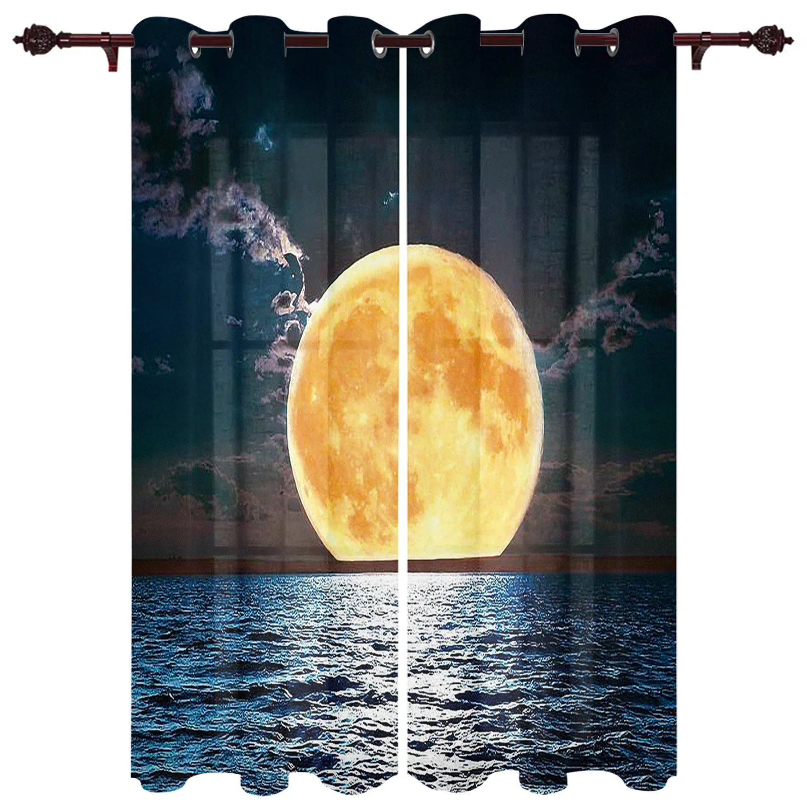 Moon Clear Ocean Living Room Kitchen Bathroom Curtains For Children's Bedroom Window Decoration Hanging Cloth Curtains