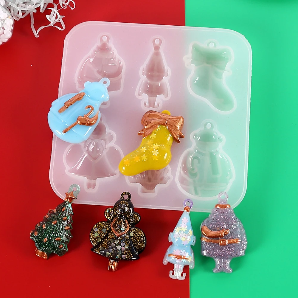 Christmas Tree Santa Claus Silicone Casting Resin Molds For DIY Resin Jewelry Pendant Keychain Sweater Chain Uv Epoxy Handmade