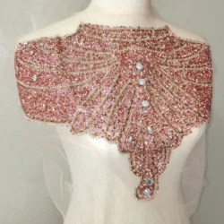 1Pc Pink 3D Embroidered Fabric Color Flower Venise Lace Sewing Applique Lace Collar Neckline Ancient Collar Applique Accessories