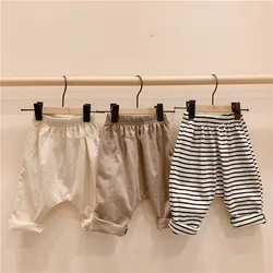 100% Cotton Children's Pants Spring And Autumn Boys And Girls Casual Loose Pocket Trousers Baby Kids Clothing WTP37