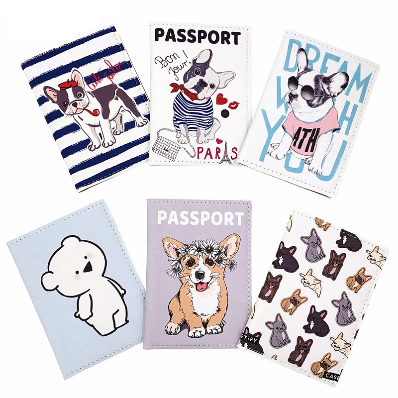 New Women's Passport Cover New Cute Cartoon Dog Passport Wallet Travel Accessories ID Credit Card Bag PU Leather Passport Holder