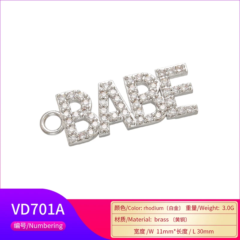 ZHUKOU CZ Crystal BABE SEXY letter charms for DIY handmade earring necklace Jewelry accessories making Components model:VD700
