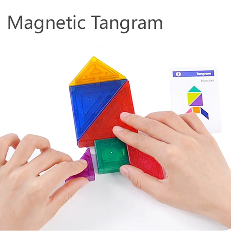 Montessori Magnetic Tangram Jigsaw Toys Children Soma Cube Rainbow Transparent Blocks Color Shape Matching Games Educational Toy