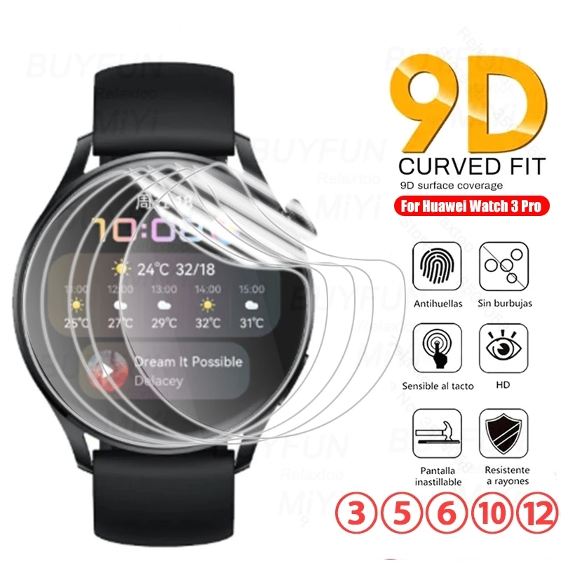 3-12PCS 9D Curved Hydrogel Film For Huawei Watch GT 3 Pro Smartwatch Screen Protector Not Glass Hauwei GT2 Pro 42MM GT 46MM GT2E