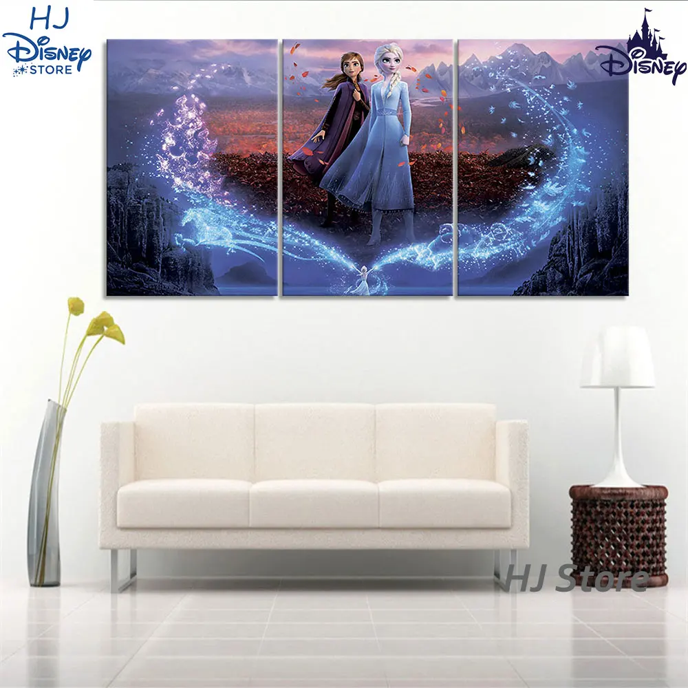 No Frame 3 Piece Frozen 2 Elsa And Anna Cartoon Painting HD Prints Disney Movie Canvas Posters Wall Picture for Room Decor Gift