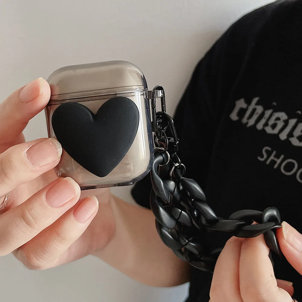 Rõ Ràng Trái Tim Đen Thoáng Mát Dành Cho Tai Nghe AirPods 3 2 Dễ Thương Trong Suốt Với Retro Dây Chuyền Chìa Tai Nghe Ốp Lưng Funda Cho tai Nghe Airpods Pro