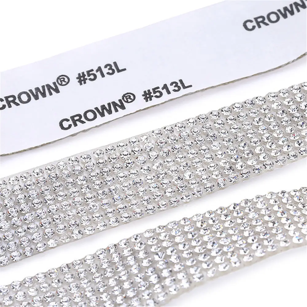 High Quality Crystal White AB Color Self-adhesive Shiny Rhinestone Chain Tape For DIY Shoes Bags Clothing Home Decoration