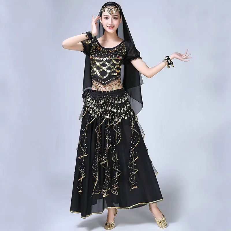 4pcs/Set Belly Dancing Costumes for Women Egypt Stage Belly Dance Costume Indian Bollywood Costume Sets Black Belly Dance Dress