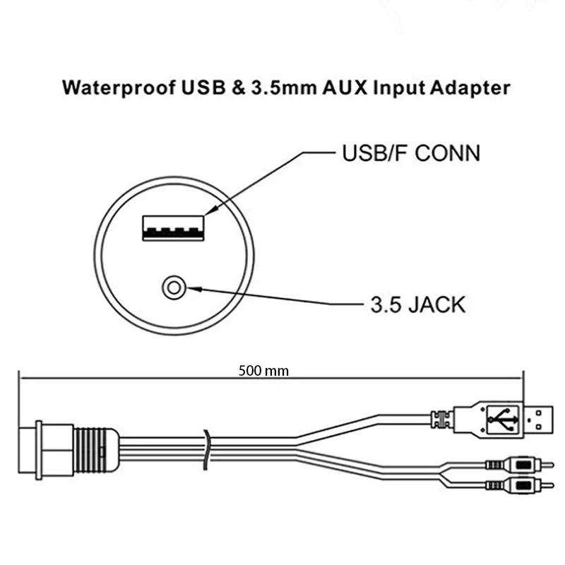 Waterproof Marine Extension USB Audio Cable Stereo Boat Universal 3.5mm RCA AUX USB Interface Cable Port UTV ATV Yacht Golf Cart