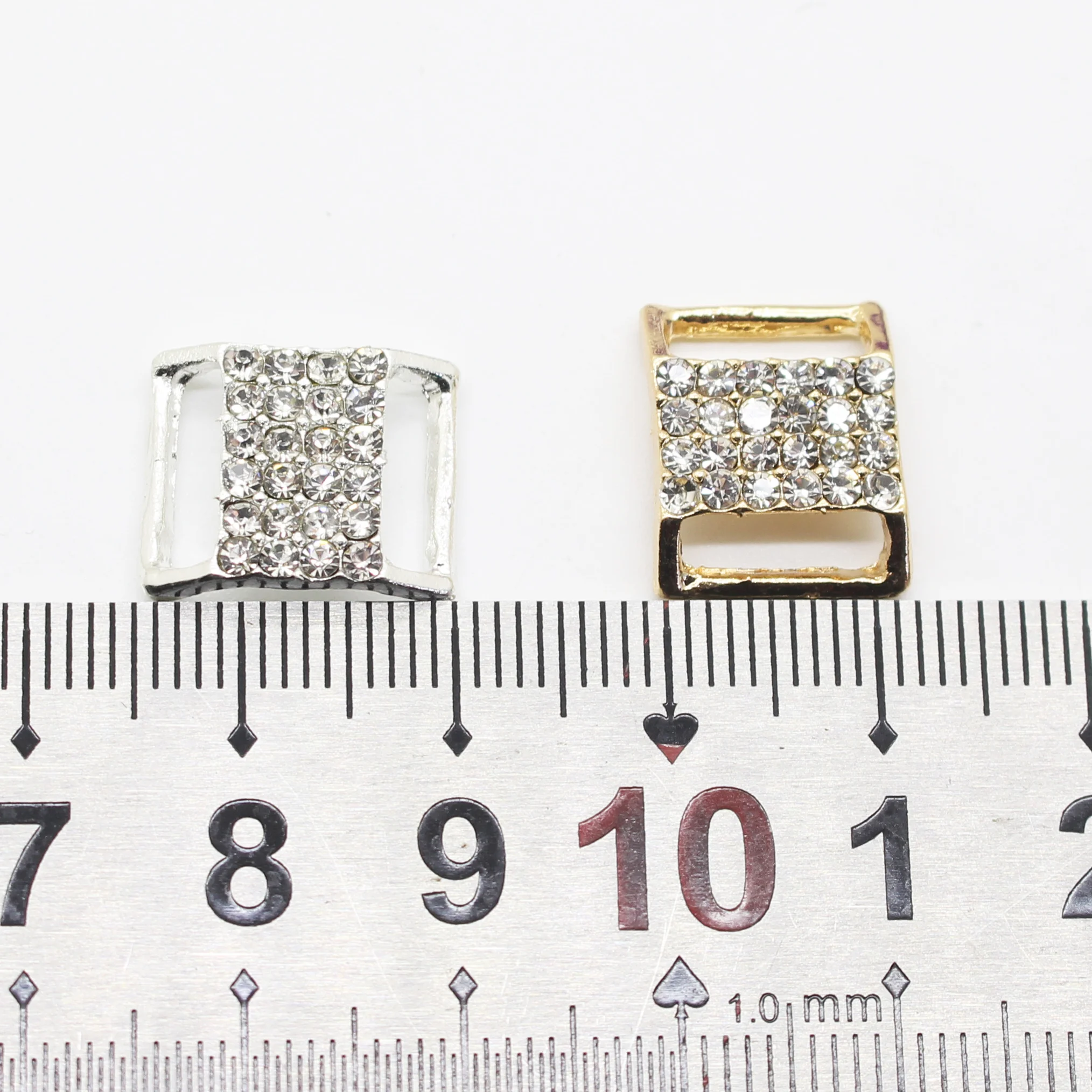 Mini rectangular rhinestone double buckle 10pc 12*15mm metal crystal underwear connector clothing accessories DIY craft supplies