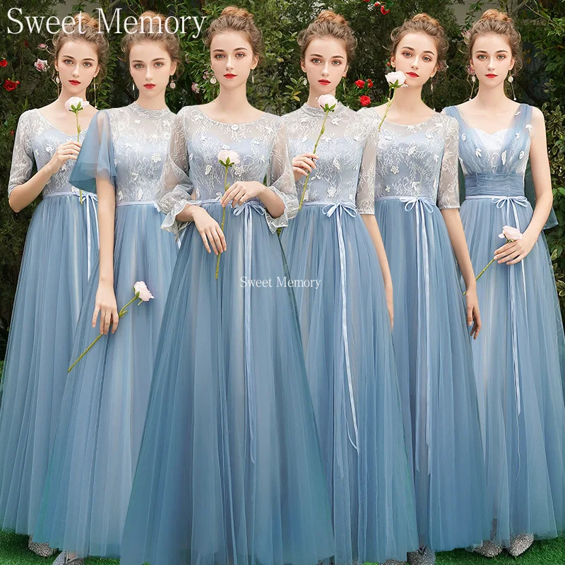 Grey Blue Bridesmaid Dresses O1090 Custom Made Lace Up Sweet Memory Princess Vestidos Women Netting Tulle Wedding Guest Dress