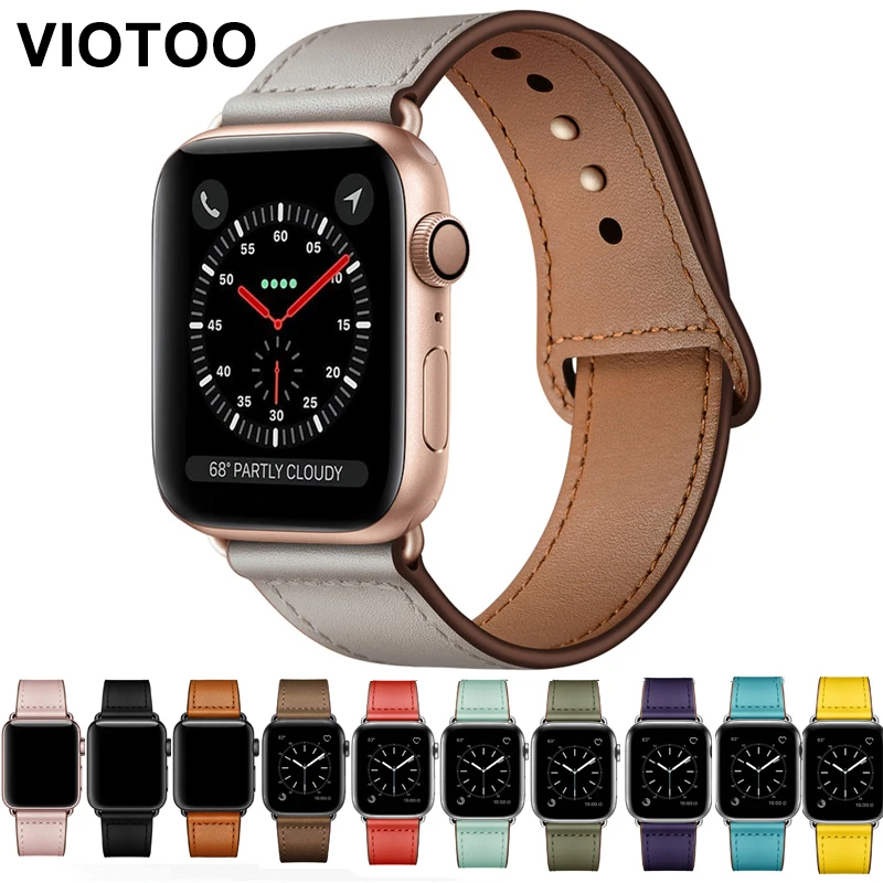 Ivory White Genuine Leather Watch Band Strap For Iwatch 38mm 44mm , VIOTOO Black Color Leather Watch Band Strap For Apple Watch