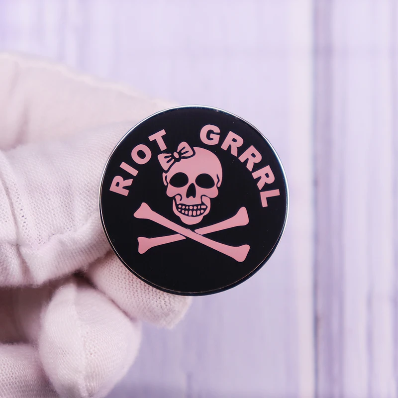 

Riot Grrrl Pink Skull Crossbones with Bow Enamel pin Feminist Brooch Badge