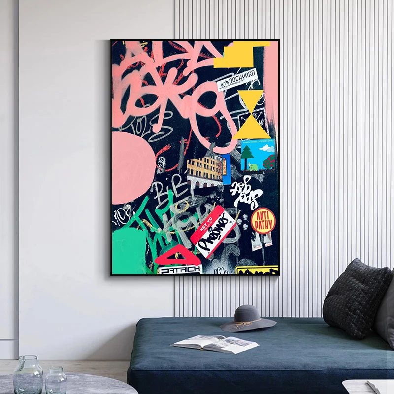 Graffiti Street Art Canvas Paintings Abstract Pink Black Posters and Prints Wall Art Pictures for Living Room Wall Decor Cuadros