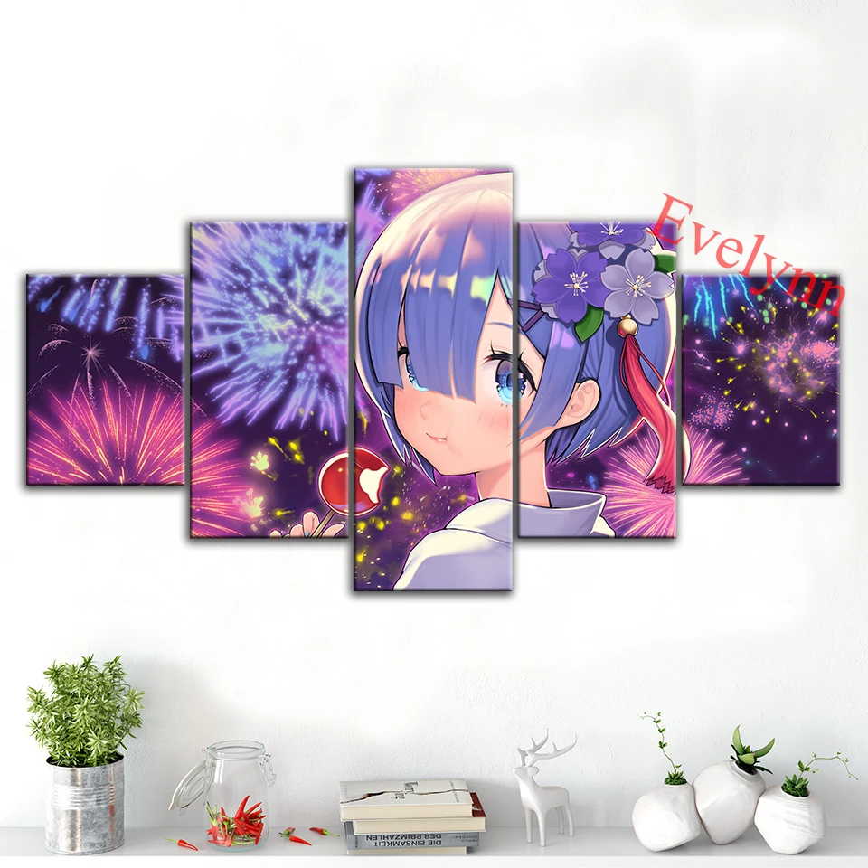 

5 Pieces Anime Poster Girl Zoro Home Decor Painting Modern Canvas Fireworks Wall Art Print Modular Pictures Living Room Frame