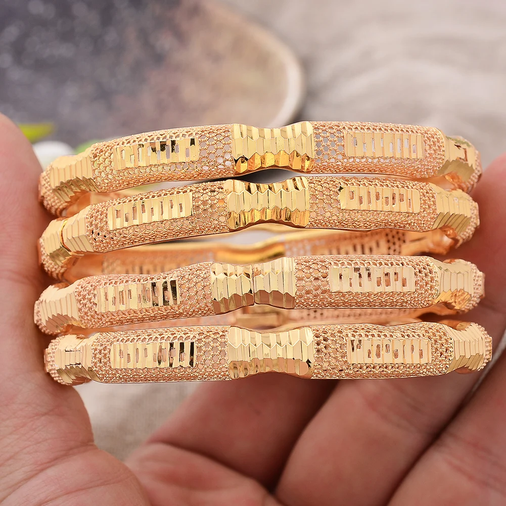 

4Pcs/lot Gold Color Bangles For Women Dubai Bride Wedding Cuff Bracelet Africa Bangles Jewelry Gold Charm Bracelet party gifts