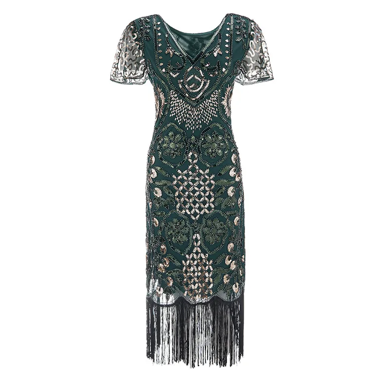 2022 Newest 1920s Flapper Roaring Plus Size 20s Great Gatsby Fringed Sequin Beaded Lady Dress