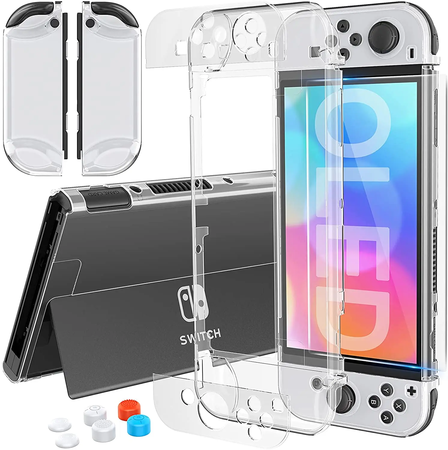 Mooroer Case Compatible with Nintendo Switch OLED Model Dockable, PC Switch OLED Cover Case with Glass Screen Protector