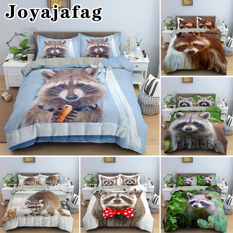 

Lovely Raccoon Double Single Bedding Set Queen King Duvet Cover Soft Quilt Covers With Zipper Closure Bedclothes