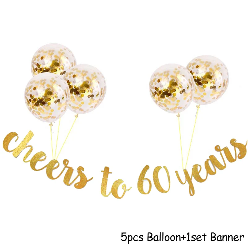 Glitter Gold Happy Birthday Banner Confetti Balloons 30 40 50 60 Years Birthday Decor 30th 50th Birthday Party Decorations Adult images - 6