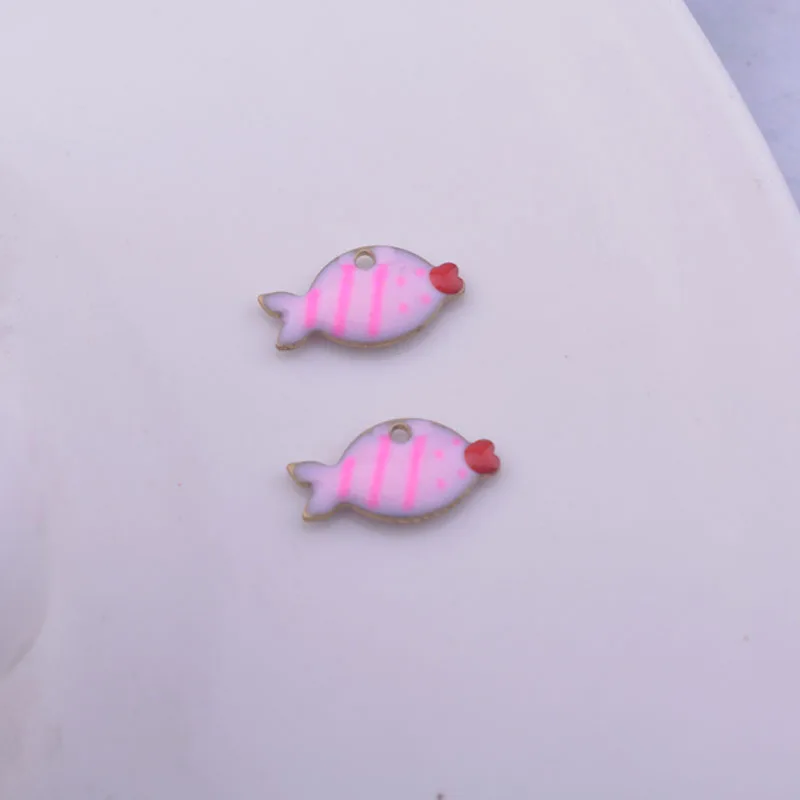 30pcs  1*6*12mm Double Faced Enamelled Colorful Fish Charms Animal Pendant  Diy Jewelry Accessories