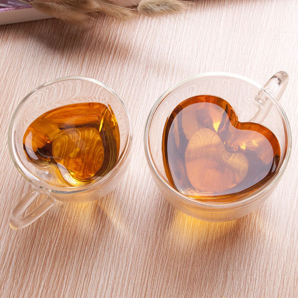 Heart Love Shaped Double Wall Glass Mug Couple Cups Tea Cup Heat-Resisting Beer Milk Espresso Coffee Cup кружка бокалы для вина