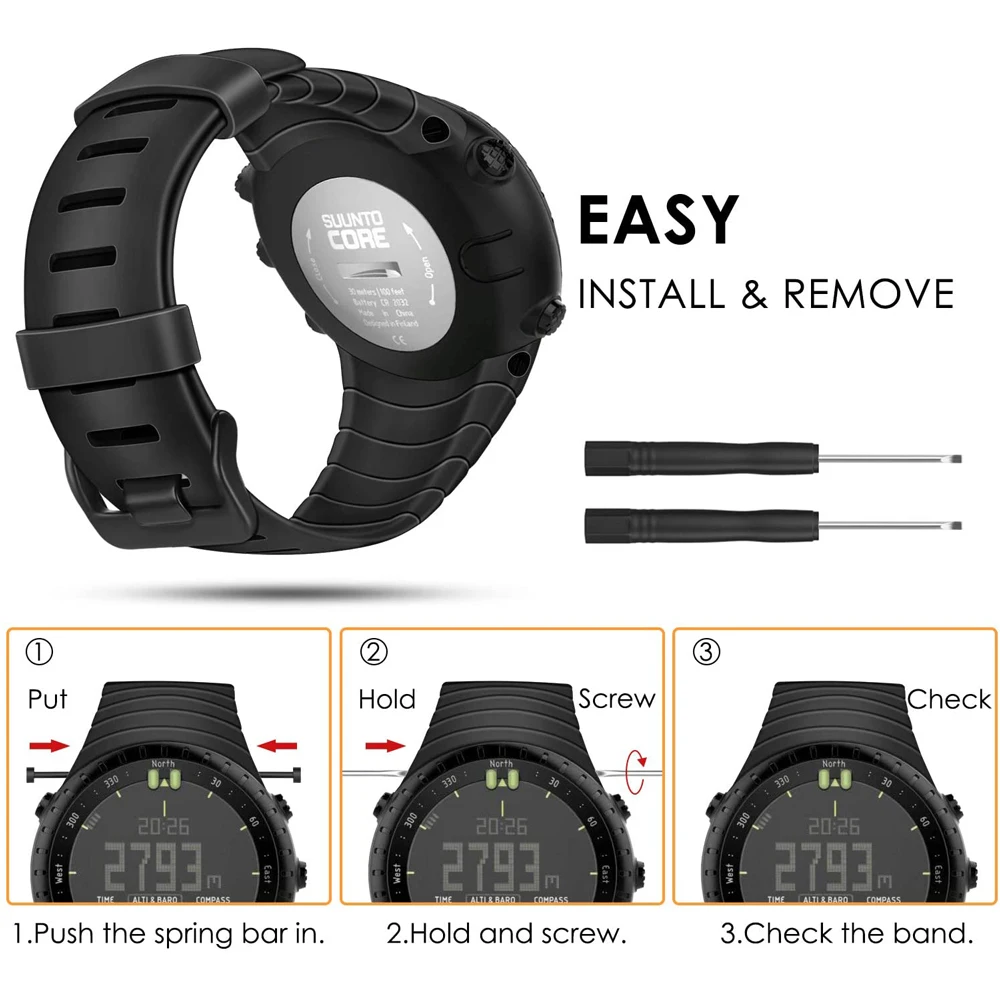 Bracelet de montre en silicone pour Suunto Core, bracelet de remplacement sport avec fermoir en métal pour Suunto Core