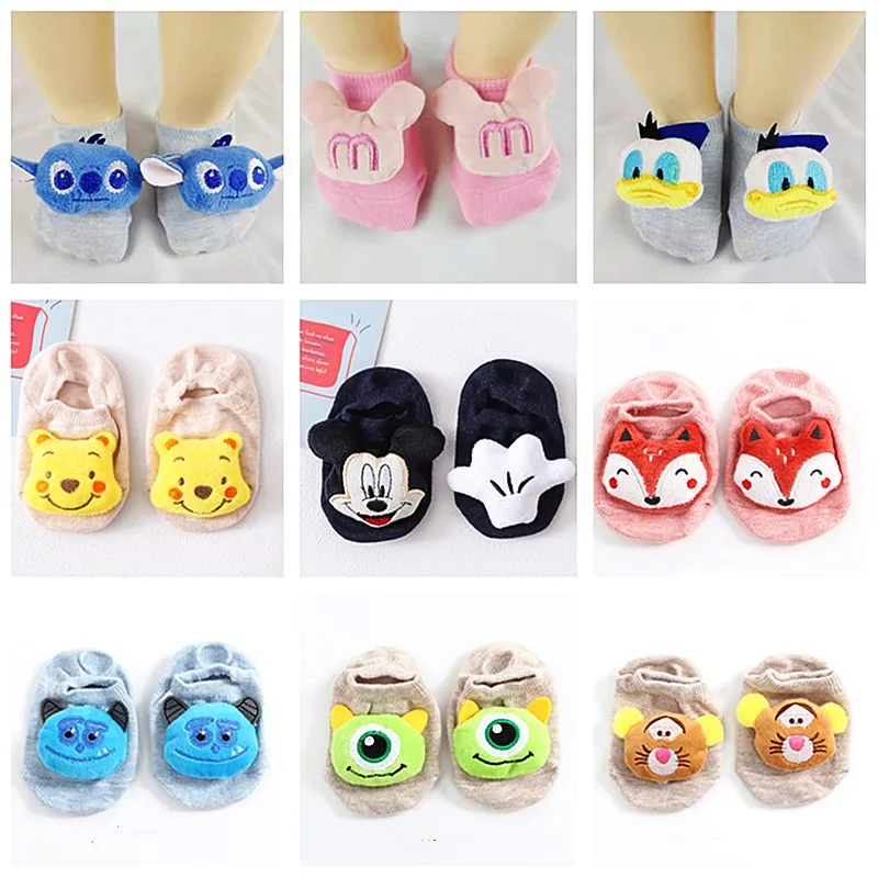 Anime Figure Disney Stitch Mickey Minnie Baby Cartoon Short Socks Newborns Baby Boys Girls Cotton Cartoon Cute Anti Slip Socks