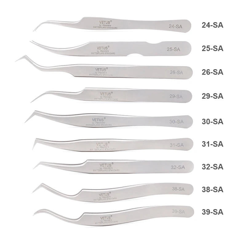 VETUS SA Series Stainless Steel Hyperfine High Precision Antimagnetic Anti Acid Tweezers Pro Tool for Eyelash Extension