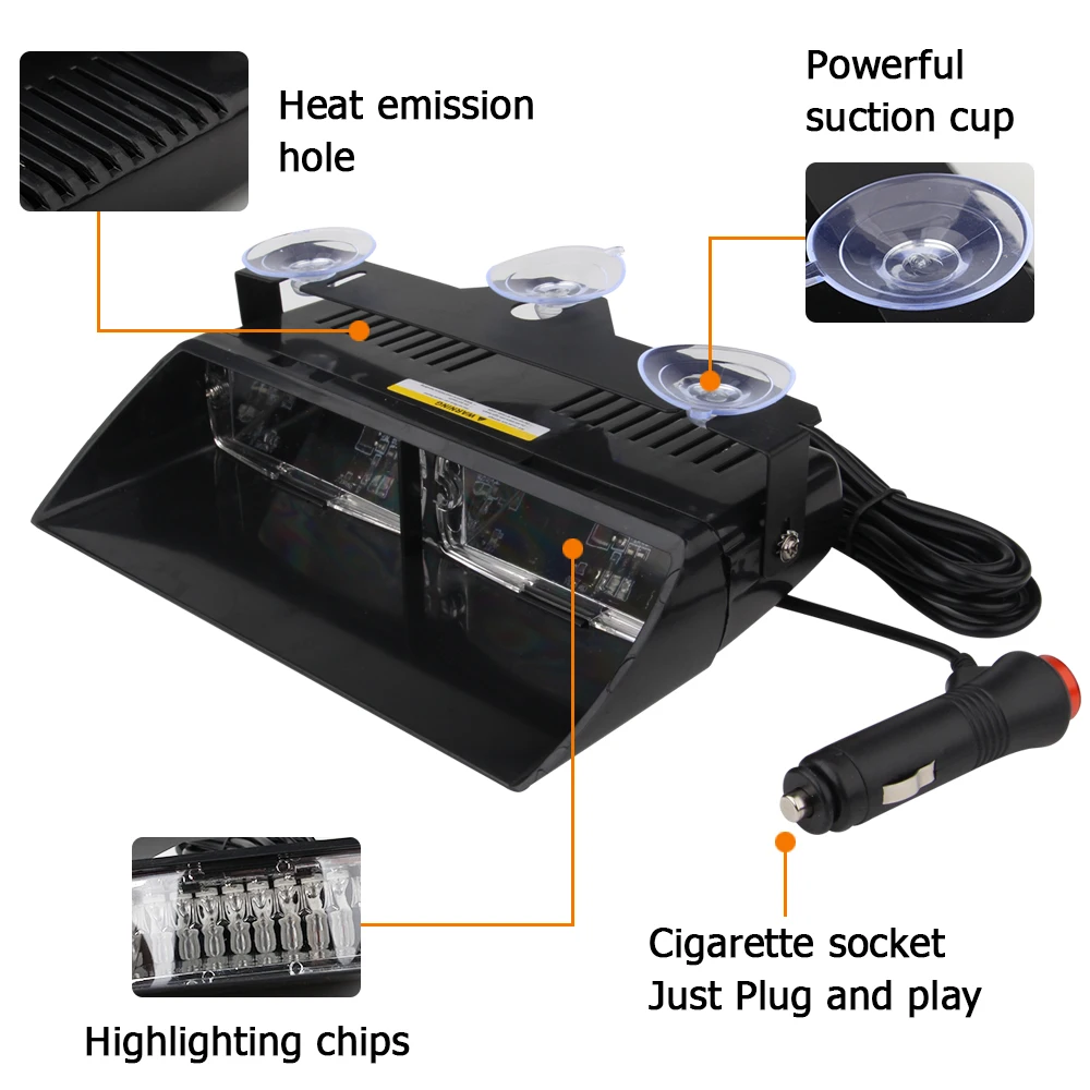 cigarette lighter police light 12V 16 Bead LED Car Light Police Strobe Light Emergency Suction Cup Warning  Light For Trailer With Cigarette Lighter 18 Model