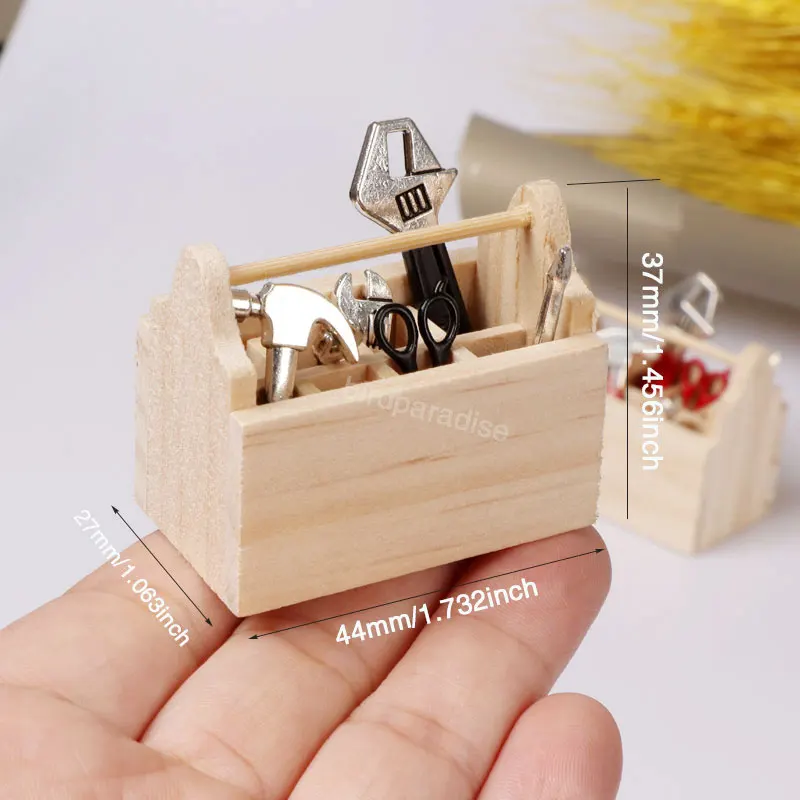 1/12 Mini Repair Tools Hammer Wrench Wooden Toolbox Doll Furniture Model for Miniature Dollhouse Accessoreis Boy Play Tool Games