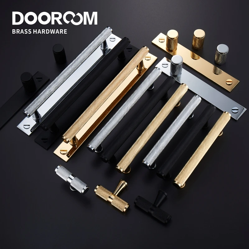 Dooroom-tiradores de muebles de latón, moleteado, dorado, negro, moderno, armario, vestidor, cajón, tiradores, barra moleteada