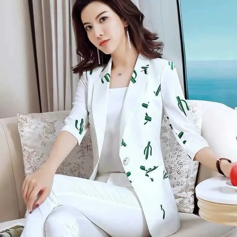 Polka Dot Ssuit ceket kadın Ins bahar yaz 2024 yeni kore ince kesit ince moda baskı bir toka Blazer anne gelgit 427