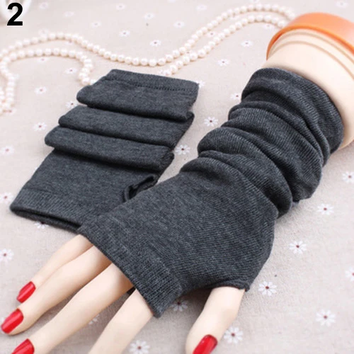 Women\'s Fashion Knitted Arm Fingerless Long Mitten Wrist Elastic Warm Gloves hot Mitten Warm Fingerless Gloves