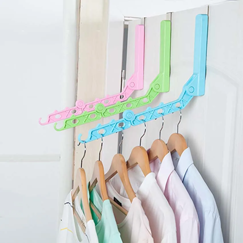 Foldable Over The Door Hook Portable Folding Travel Hanger Dormitory Bathroom Home Storage Nail-free Hanger With 6 Holes