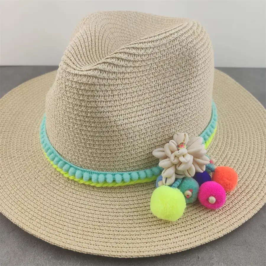 Dropshipping Boho Wide Brim Sun Hats for Women  Jazz Caps Panama Fedoras Unisex Top Beach Visor Hat Straw Cap Brief Solid