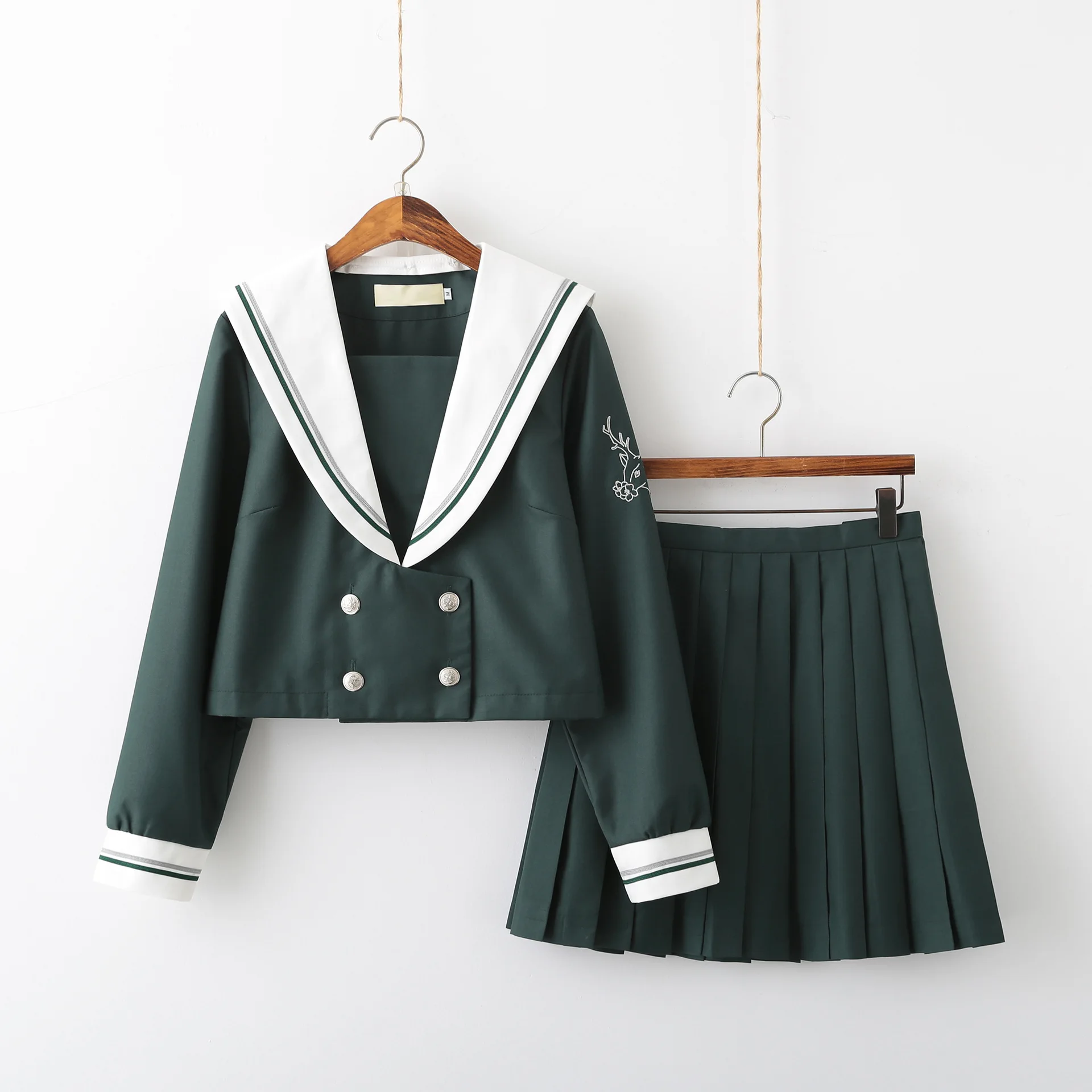 Japanese School Dresses Dark Green Sailor Suit Cosplay Anime Students Long-sleeved Top Pleated Skirt For Girl Jk Uniform Costume