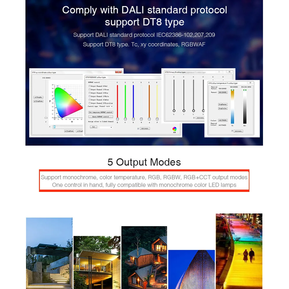 Imagem -03 - Controle para Fita Led Dali em 1224v Suporte Regulador de Luz Dt8 Rgb Rgbw Rgb Mais Modo de Saída Compatível com Painel Dalí