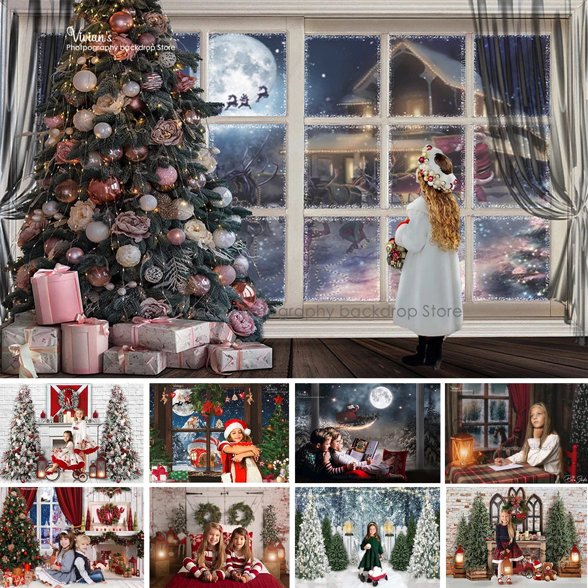 Arrière-plan de photographie de noël pour enfants, accessoires d'anniversaire, couronne d'arbres, décoration de cheminée, papier peint, écrasement de gâteau pour bébé, studio photo